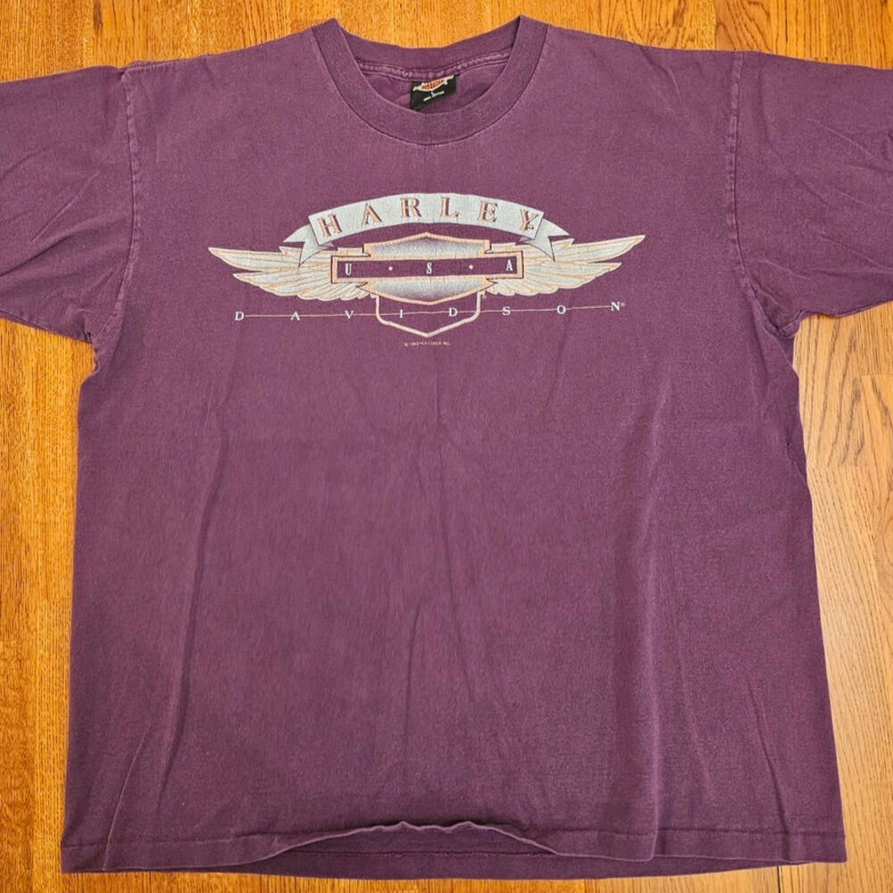 Purple Vintage 1993 Harley Davidson Single Stitch  double Sided Graphic size L‎